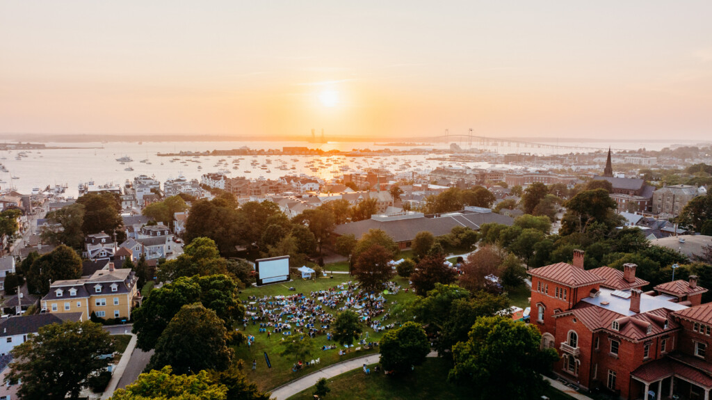 Outdoor movie night by the water in Newport